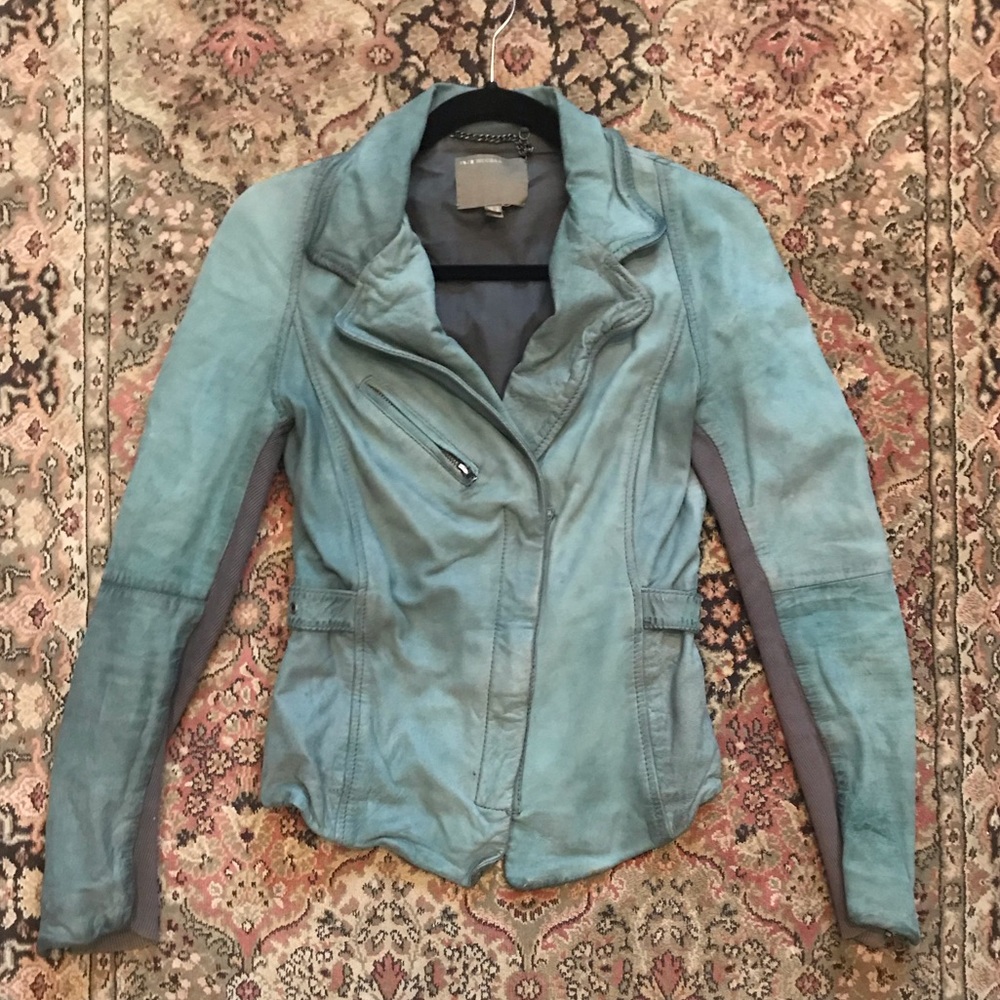 MUUBAA teal genuine leather jacket
